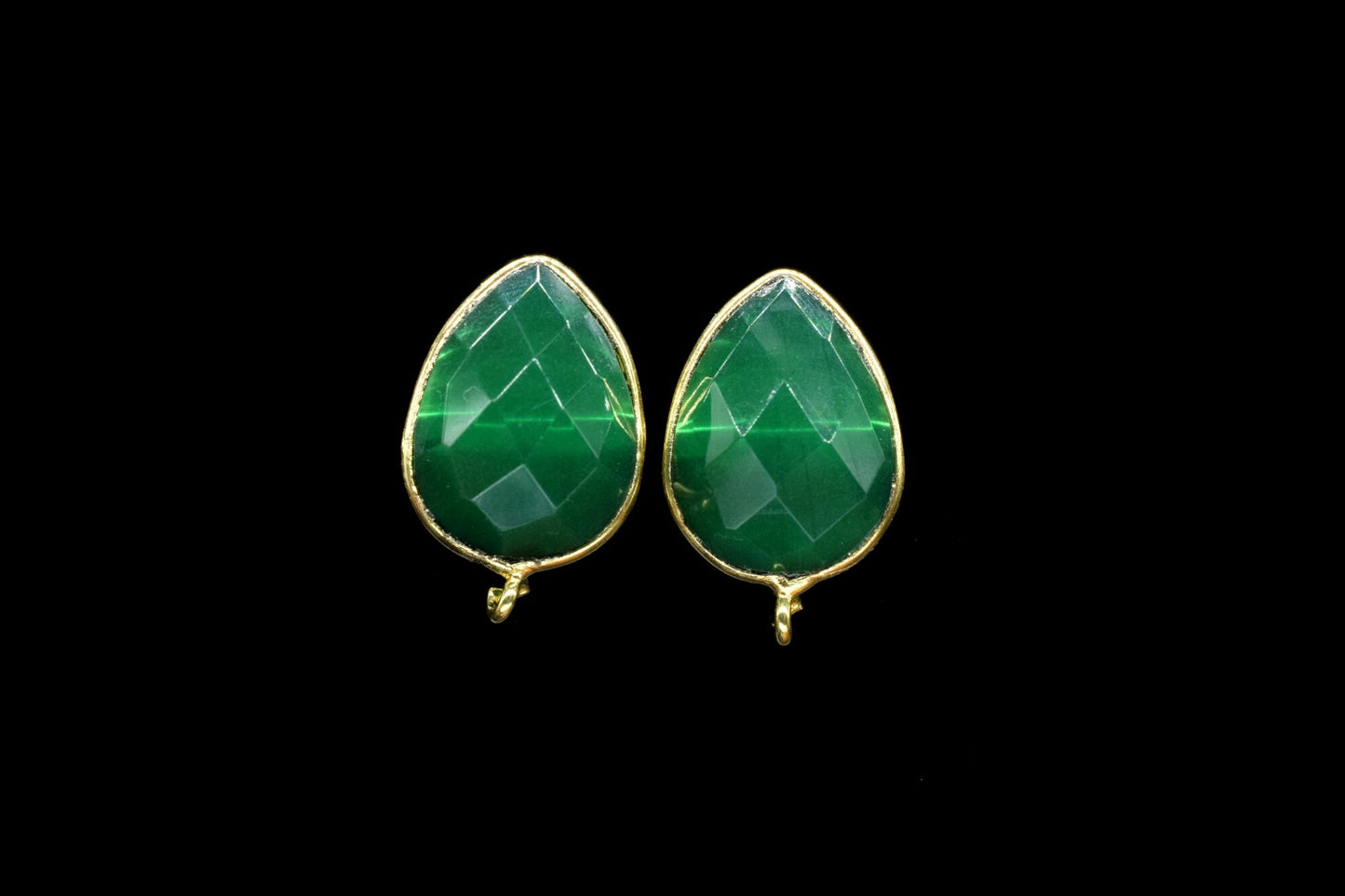 Green Onyx 12x16mm Teardrop Earring Connector,Green Jewelry,bezel frame Connector,Ear Post Studs Connector,Jewelry Making Finding,Green Stud