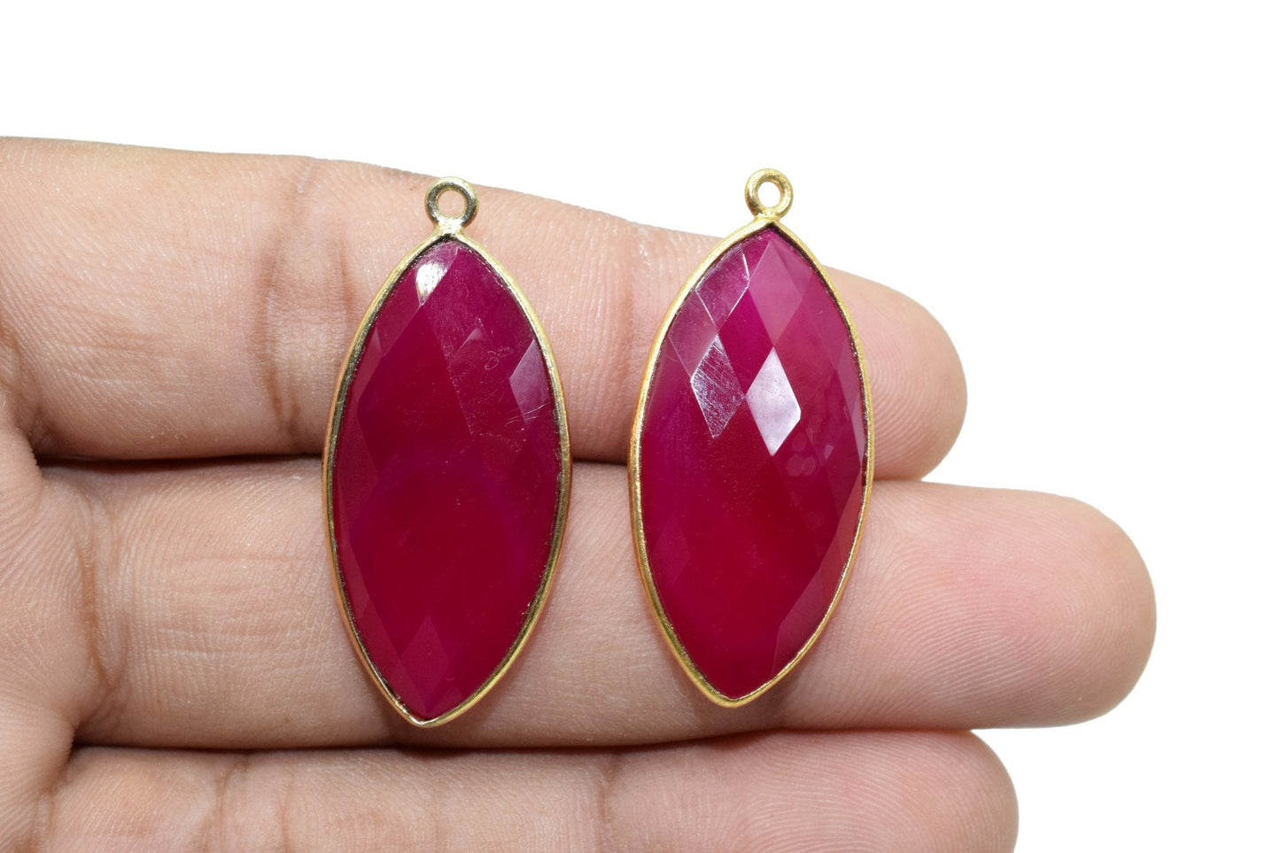 Hot Pink chalcedony 15x30mm Marquise shape pendant,Chalcedony charms, Gold Plated bezel,chalcedony Bezel,Handmade Bezel,Gold-Filled bezel