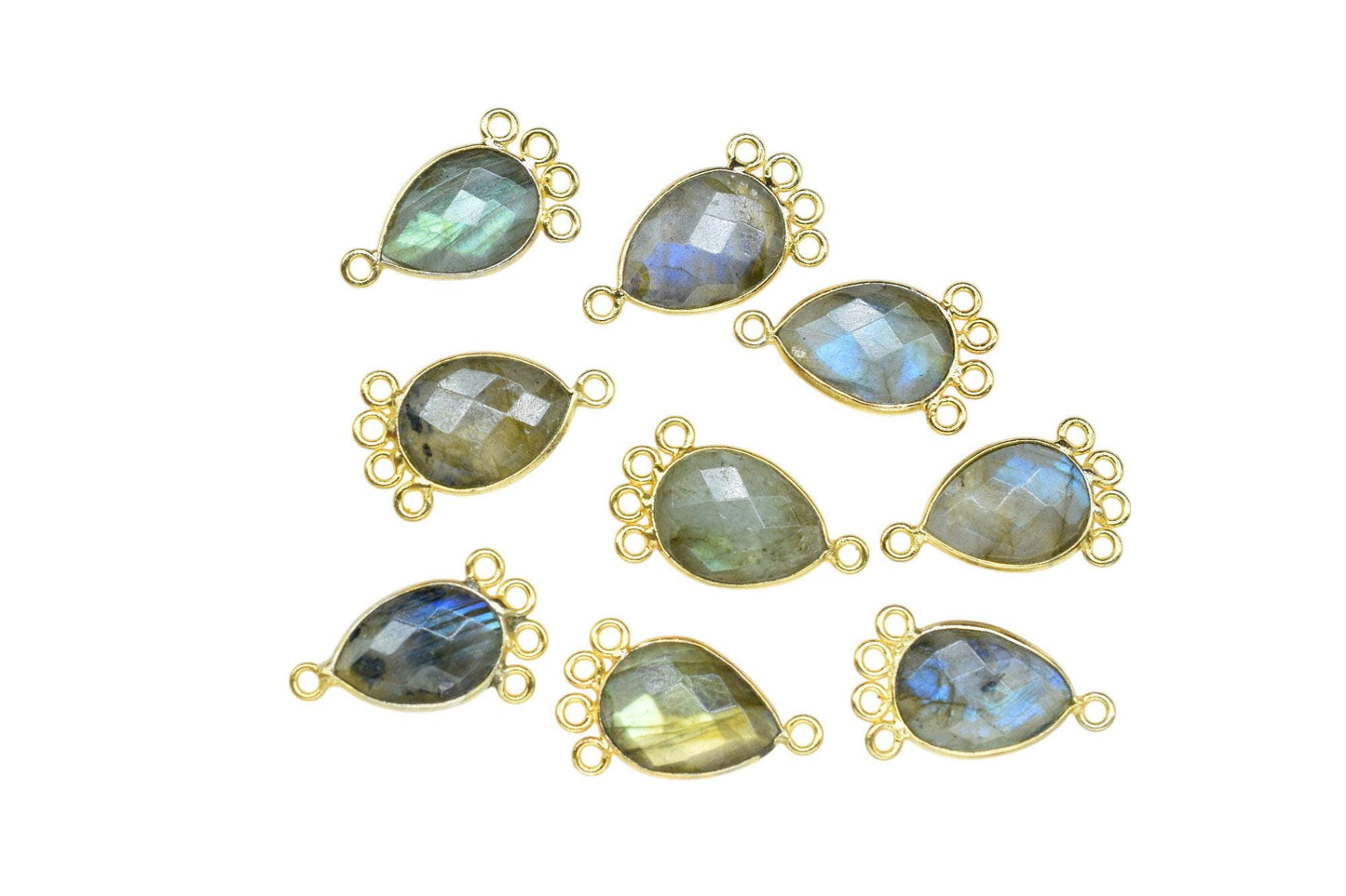 Labradorite 10x14mm Teardrop Bezel Charm/Charms Connector/Handmade Jewellery Connectors/Gemstone Brass Component/Women Jewelry/B'day Gift