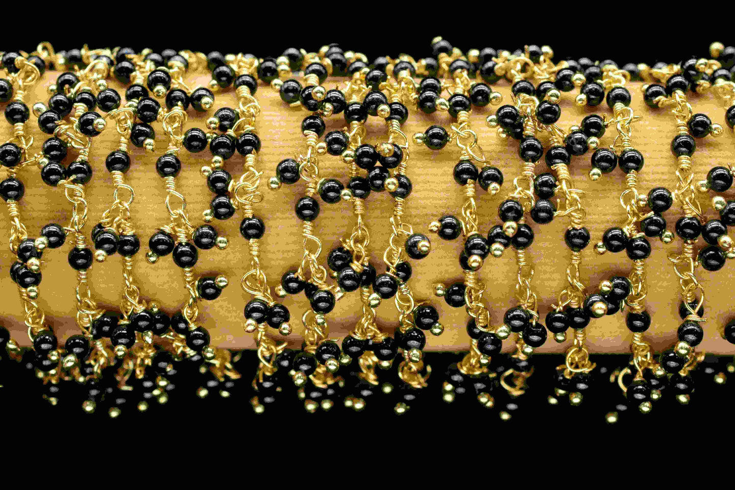 Black Onyx Cluster Rosary Chain, Handmade Jewelry Making Wire Wrapped Beaded Chain By Foot For Necklace, Exceptional Spinel Cluster Rosary