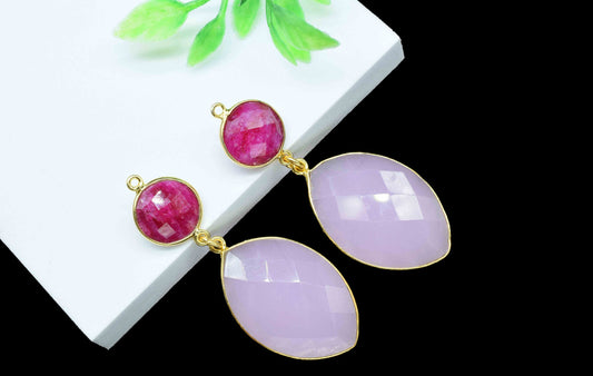 Rose Quartz Dangle pendant Connector,Handmade jewelry,Ruby pendant Charms,Component pendant,Station Bezel Link,Multi Gemstone Dangle Earring