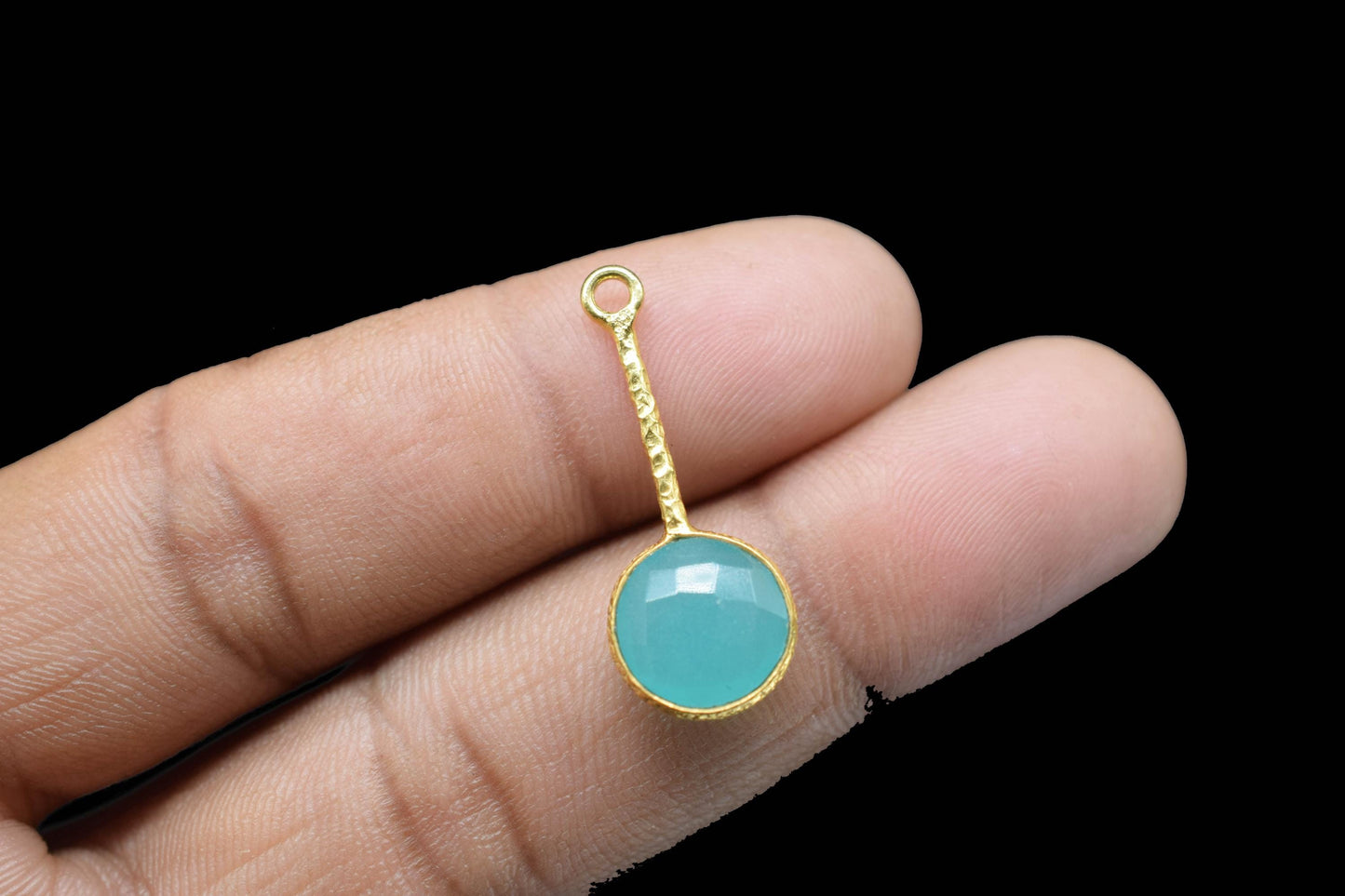 Aqua Chalcedony Pendant/Gemstone Component/Single Bail Charm/Necklace Pendant/Round Shape Charm/Wholesale Supply/Gold Plated Jewellery/Gift
