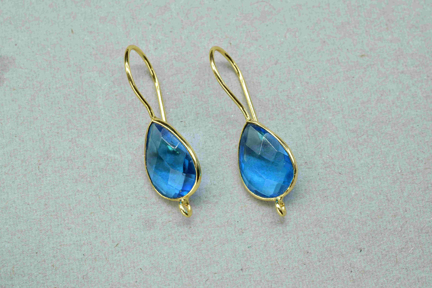 Blue Topaz 9x13mm Teardrop Connector,Blue Topaz Gemstone Component,Blue Topaz Bezels Charms,Blue Topaz Connector,Blue Topaz Earring, Gift