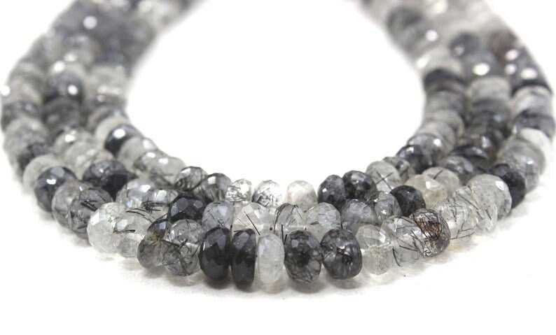Natural Black Rutile 6mm Faceted Beads,Black Rutile Faceted Beads,Wholesale Beads,Rutile Rondelle Beads Semi precious Faceted,Gemstone Beads