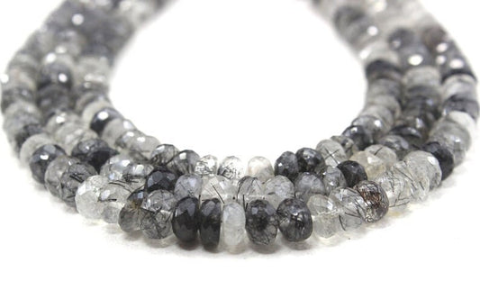 Natural Black Rutile 6mm Faceted Beads,Black Rutile Faceted Beads,Wholesale Beads,Rutile Rondelle Beads Semi precious Faceted,Gemstone Beads