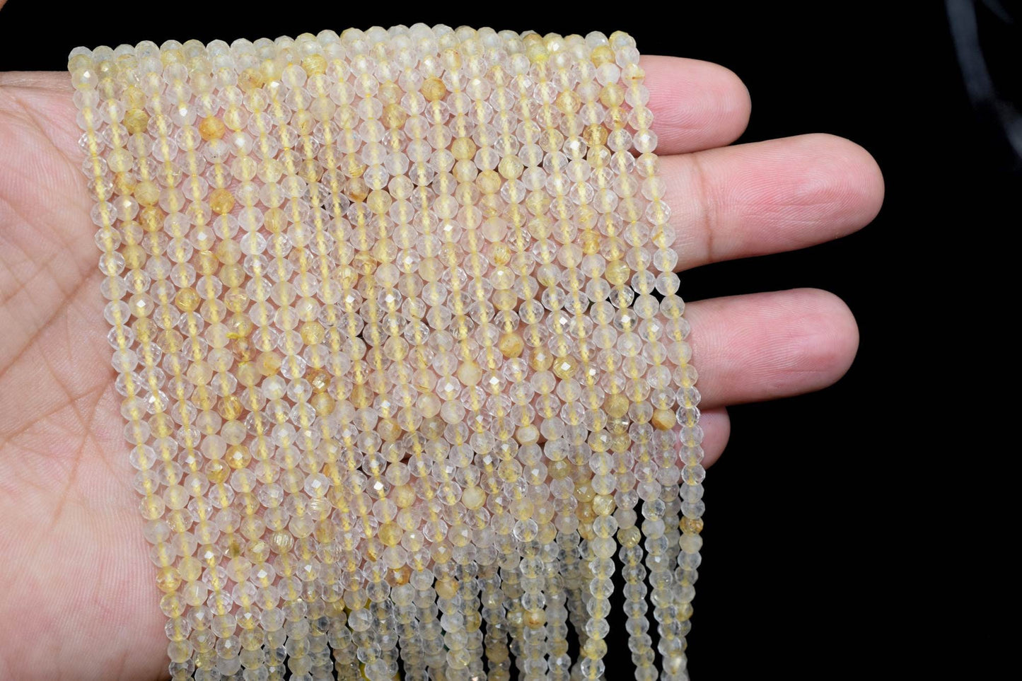 Golden Rutilated Quartz beads,3mm quartz beads,golden beads,Tiny rutile beads,Faceted Rondelle Beads,jewelry making beads,micro faceted