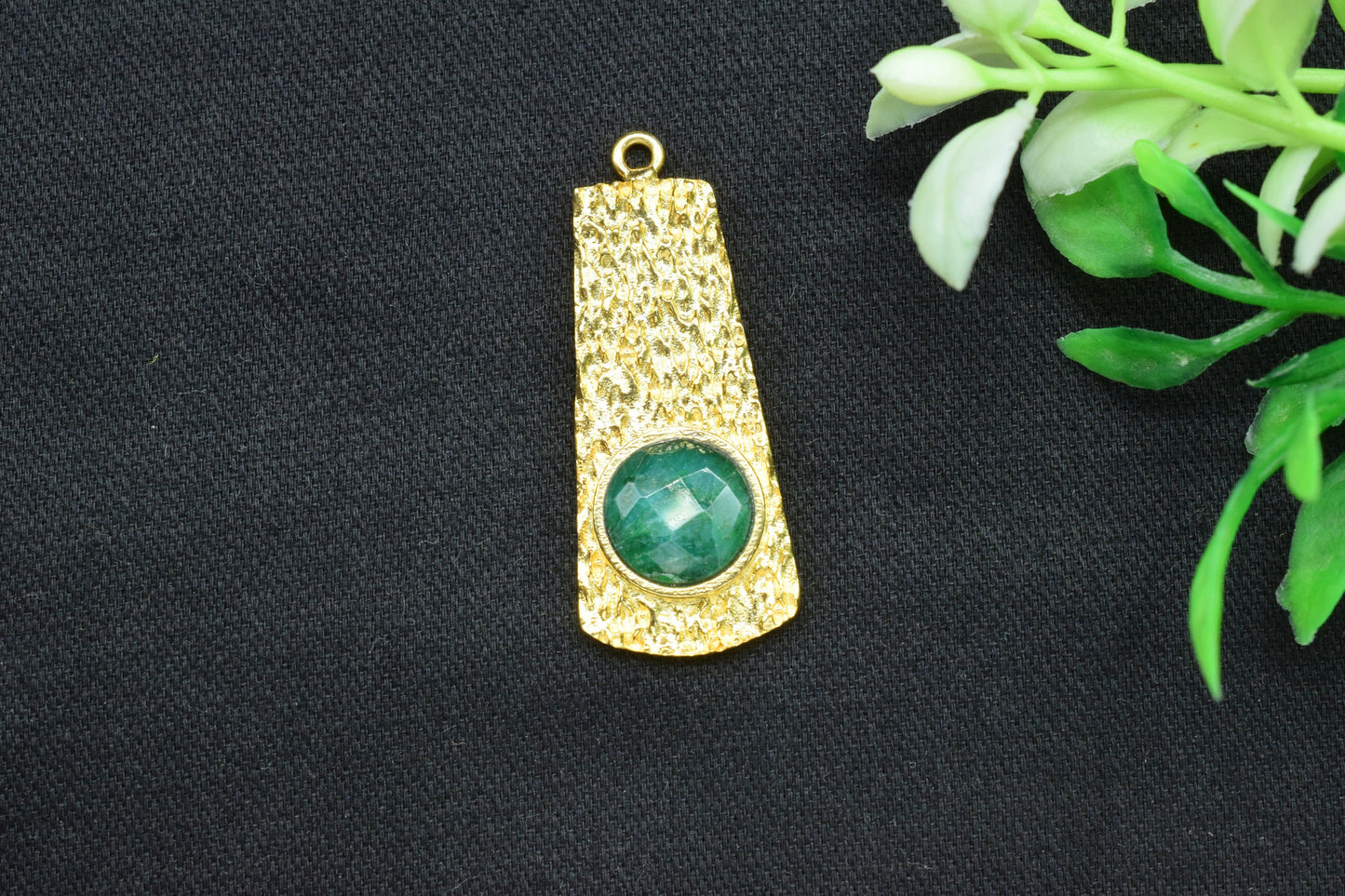 Emerald Pendant , Emerald Gemstone Handmade Pendant , Bulk Gemstone Pendant , Gold Plated Connectors ,Single Bail Gemstone Connector Charm