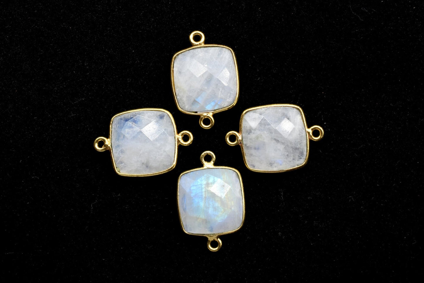 Moonstone 14mm Cushion double bail connectors,Elegant Moonstone Gemstone Components,Cushion Shape Connectors,Brass Gold Moonstone Jewelry