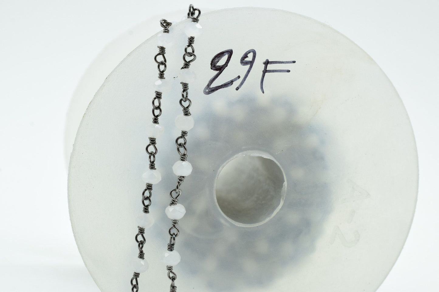 Aqua Chalcedony 3mm Beaded Chain,Aqua Chalcedony Rosary,Black rhodium Wire Wrap Chain,Aqua Chalcedony Brass chain,jewelry making chains,gift