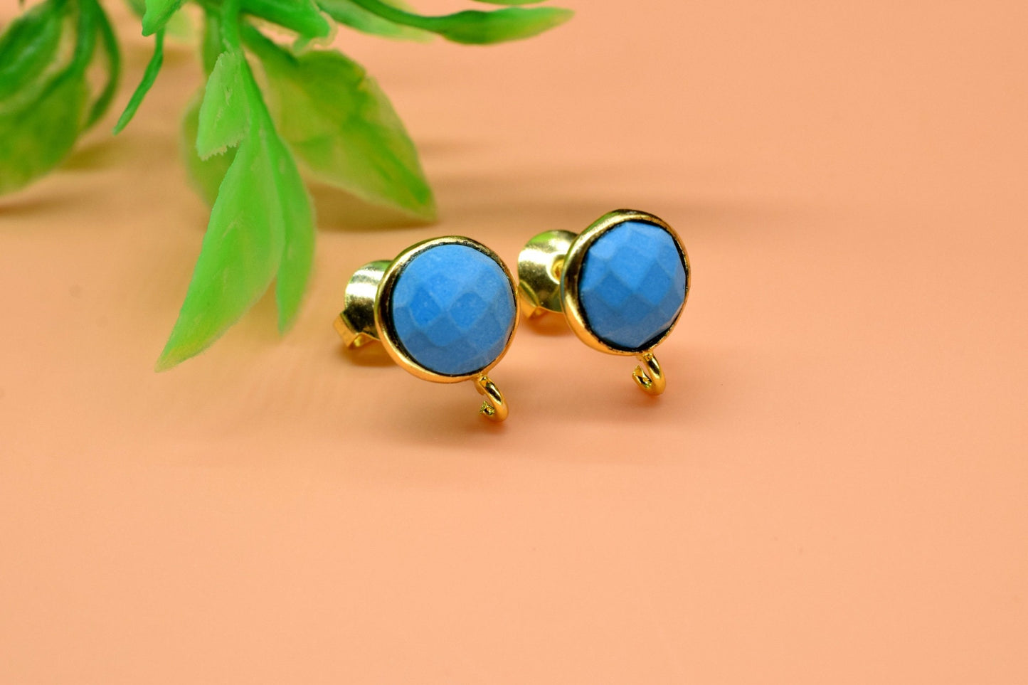 Turquoise 8mm Round Earring Connector,Gemstone Connector Post Stud,Craft Supplies,Jewelry Findings,Jewelry Making Connector,Turquoise Studs,