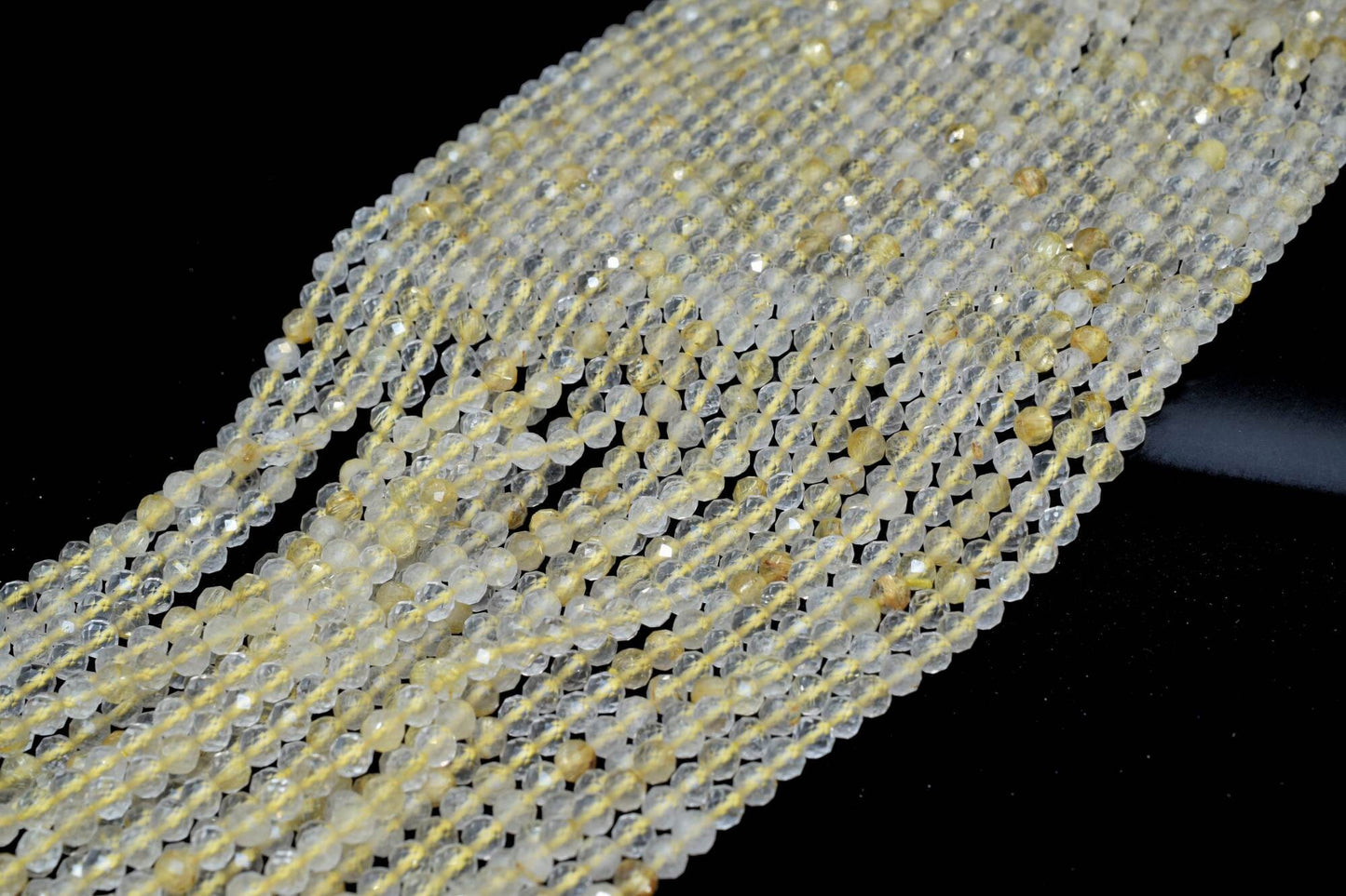 Golden Rutilated Quartz beads,3mm quartz beads,golden beads,Tiny rutile beads,Faceted Rondelle Beads,jewelry making beads,micro faceted