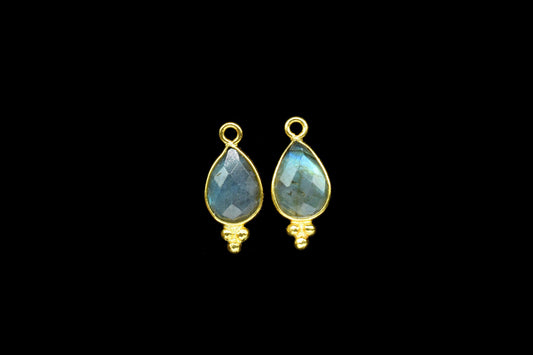 Labradorite Gemstone 7x10mm Gold Plated Bezels,Labradorite connector Jewelry Making Charms Crafts,Labradorite Pear Shape Pendant Charms,Gift