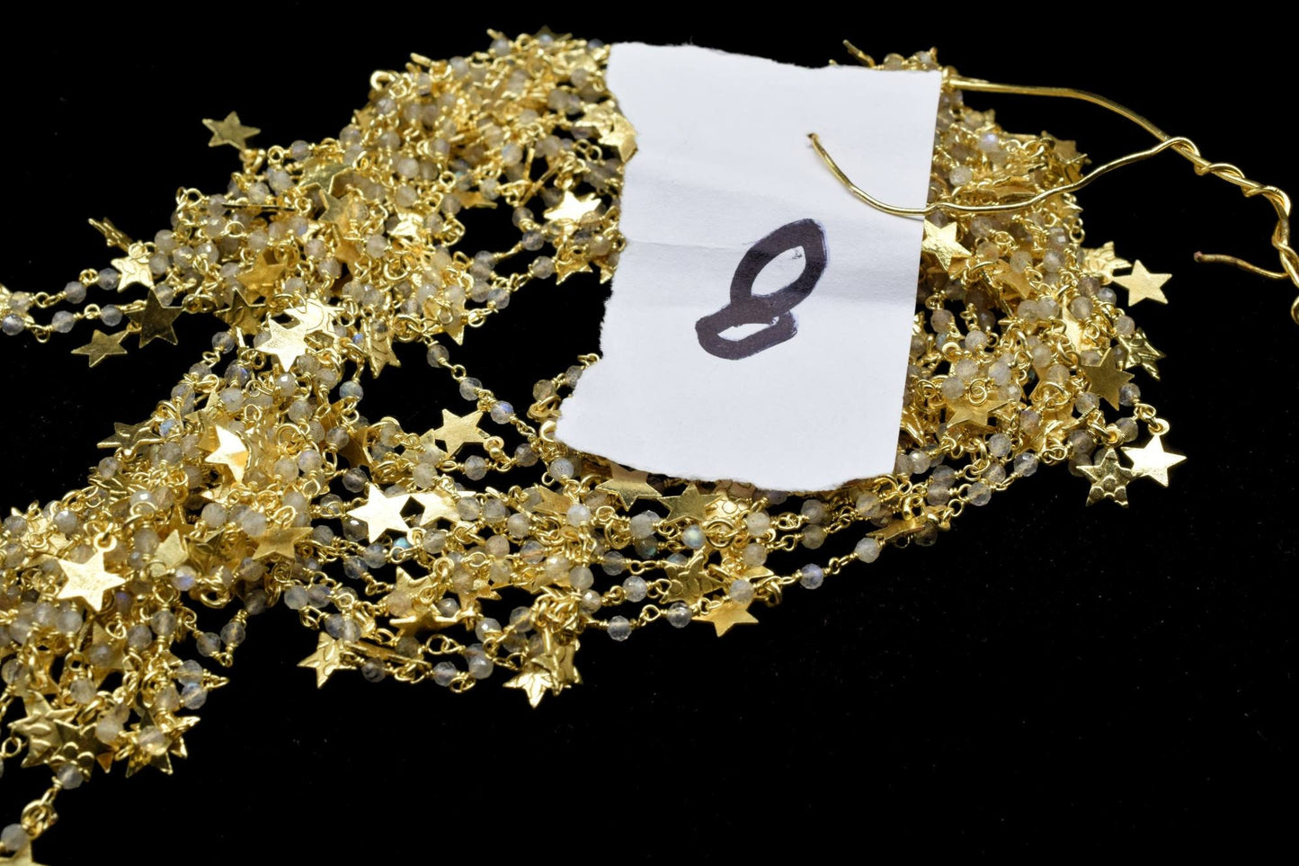 Labradorite 2mm Beaded & Star Charm Chain,Blue Fire Labradorite Rosary Chains,Gold Plating Wire Wrap Chain,Brass chain,Jewelry Making Chains