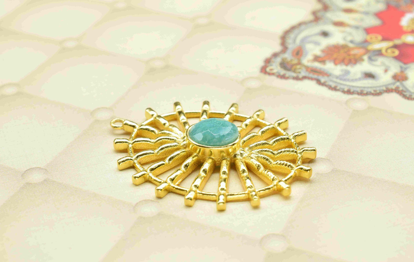 Amazonite Gemstone Component Single Bail Charm,Amazonite Connector Pendant,Finding Gold Plated Connectors,Pendant Jewelry, Earring Component