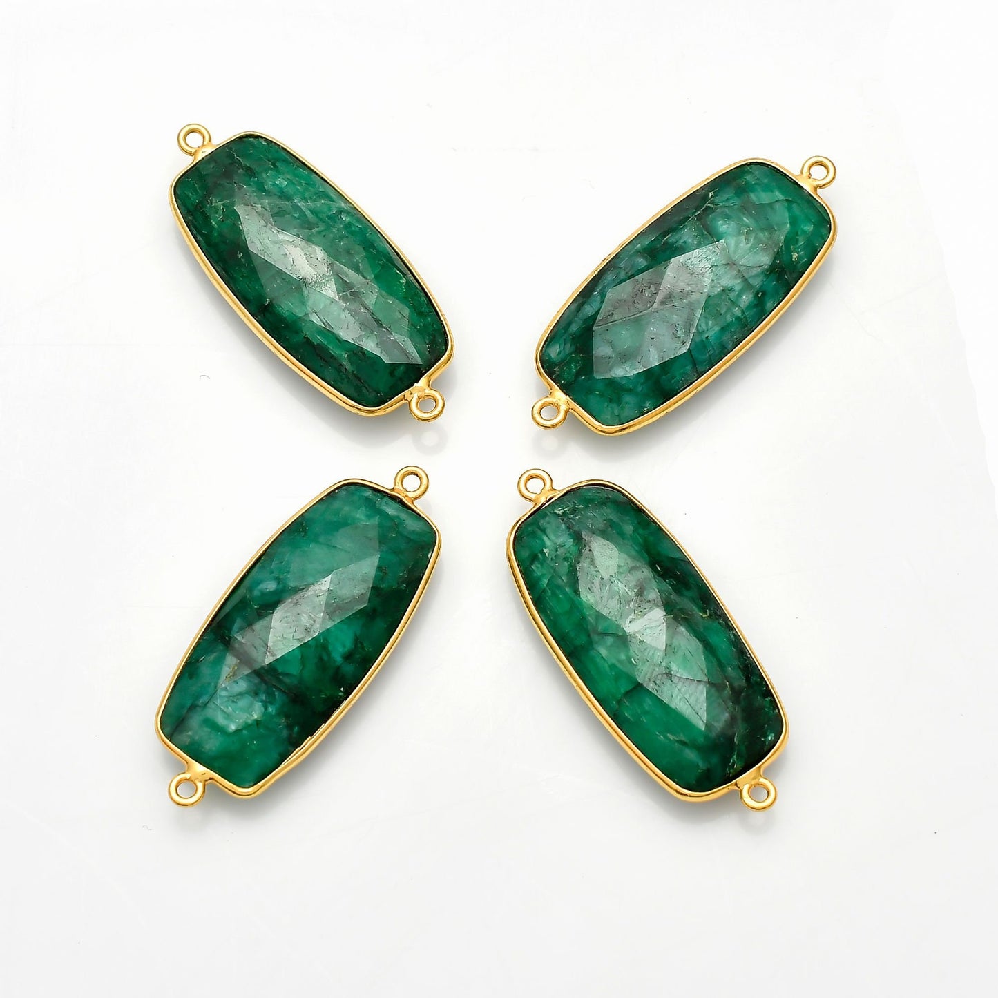 Emerald 14x28mm Bezel Charm connector,Rectangle Shape Gold Plated bezel,Gold Vermeil Bezel,Emerald jewelry making charm,Gold-Filled bezels
