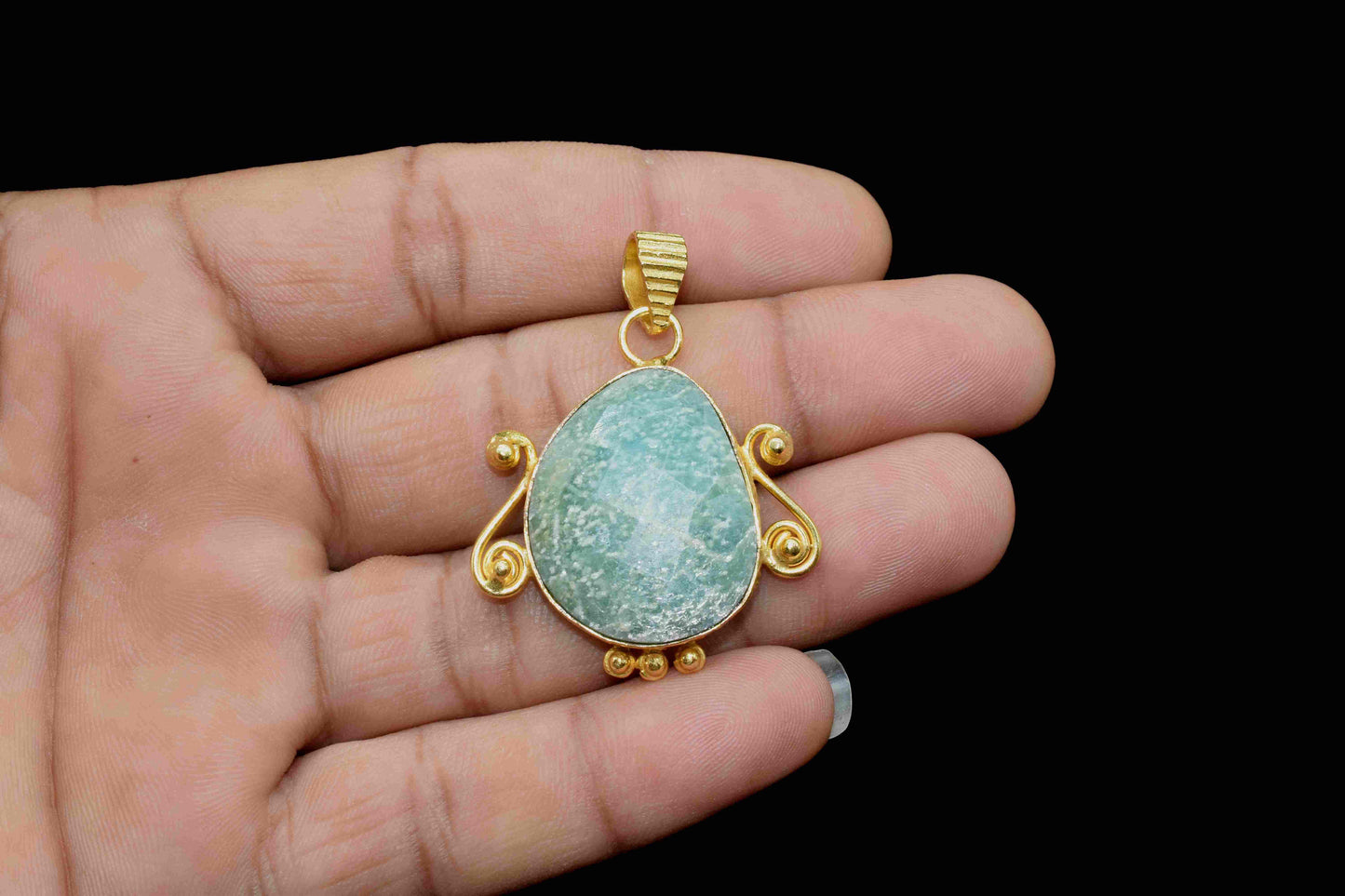 Amazonite Gemstone Pendant, 20x25mm Irregular Shape Gemstone Pendant, Gold Plated Gemstone Jewellery, Amazonite Pendant,Healing Pendant,Gift