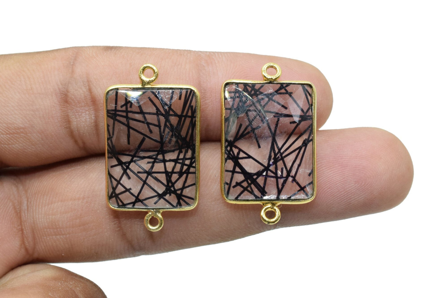 Black Rutile 15x20mm Rectangle shape double bail charm,Black Rutile Stone Pendant Charm,Black Rutile Double Bail Connectors,Cushion charms