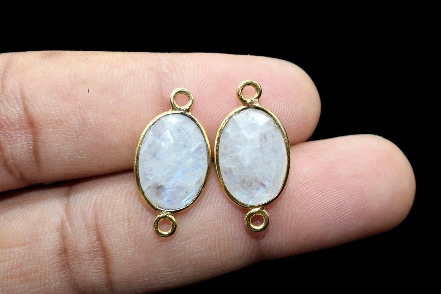Moonstone 10x14mm oval Shape Double bail Connectors,Moonstone Teardrop pendant,Moonstone Gold Plated bezel,jewelry making charms crafts,