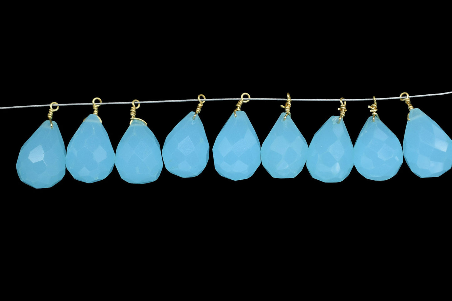 Peru Chalcedony 10x14mm Faceted Drops Wire Wrapped Gemstone,dainty dangle Gemstone Connector,Chalcedony Connector Charm,Chalcedony Briolette