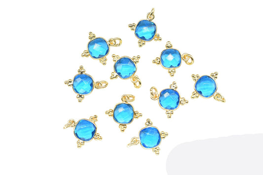 Blue Topaz8mm Cushion Bezel charm/Station Bezel Link Supplies/Blue Topaz Jewelry Making/Square Pendant//Gemstone Connector Pendant