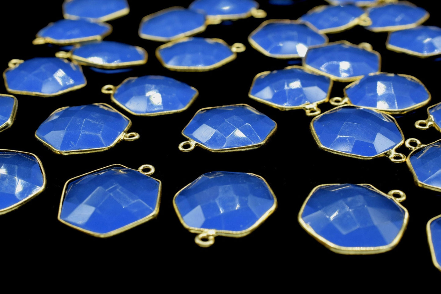 Blue chalceeony 16mm Hexagon Shape Pendant,Faceted Hexagon Shape Gemstone Bezel,Hexagon Pendants,Gold Plated Single Bail Gemstone Connector