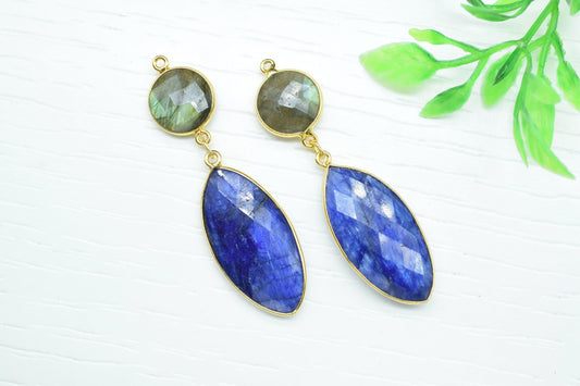 Blue Sapphire Component pendant,Multi Gemstone Dangle Earring,Necklace Connector,Handmade jewelry,Dangle pendant Charm,Labradorite Connector