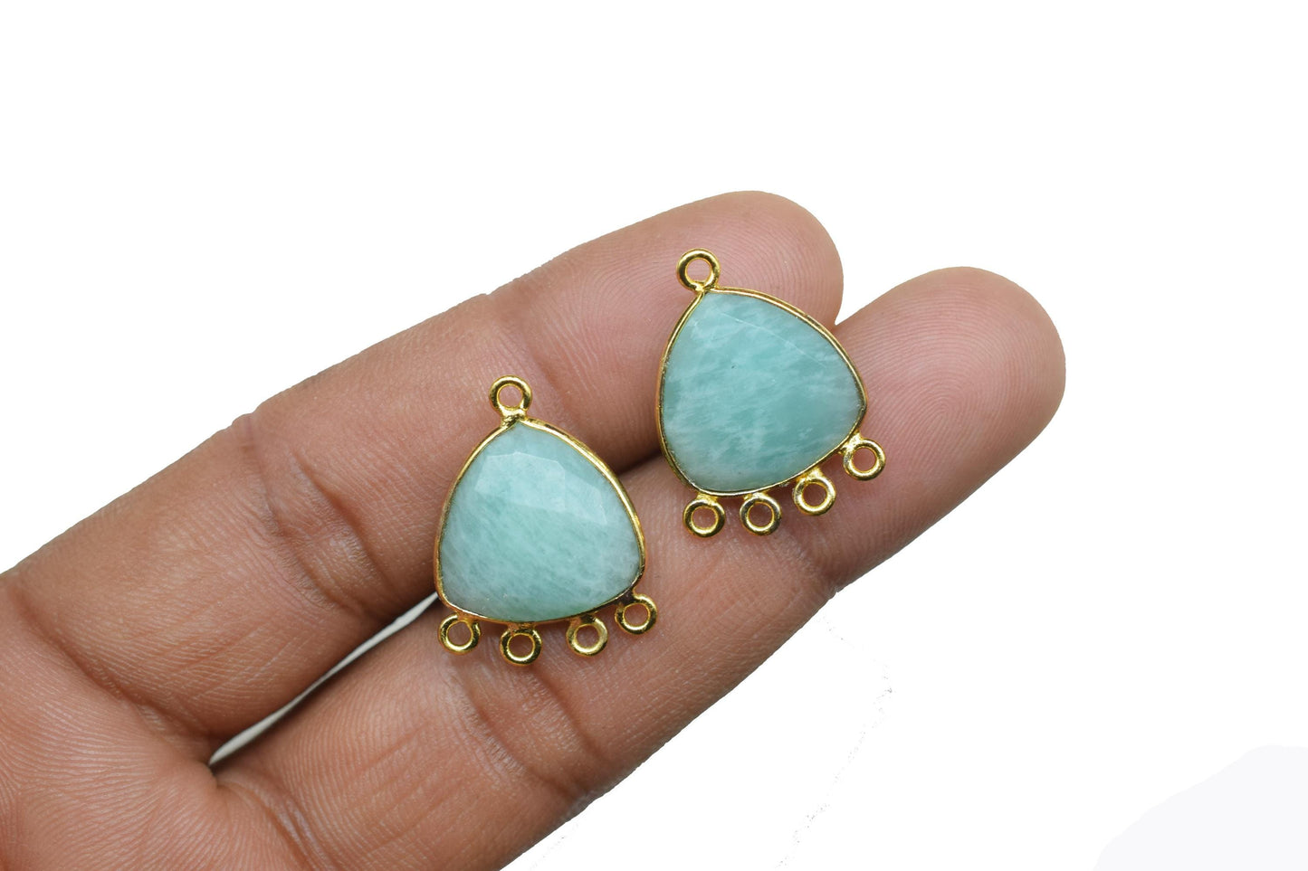 Amazonite 15mm Triangle Bezel Connector/Gold Plated Jewelry/Women Jewelry/Connector Jewelry/Handmade Connector/Connector Jewelry/B'day Gift
