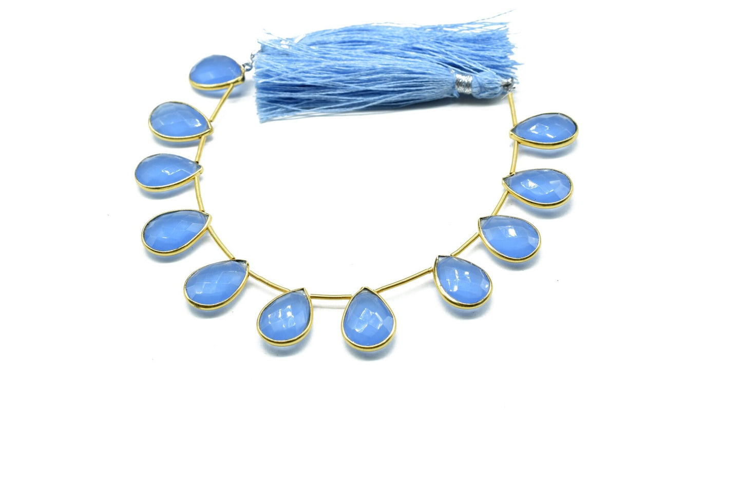 Pear Shape Blue Chalcedony Gold Plated Bezel strand,10x14mm Single Bail Connector Charms For Making Jewelry Findings Supply,11 pieces strand