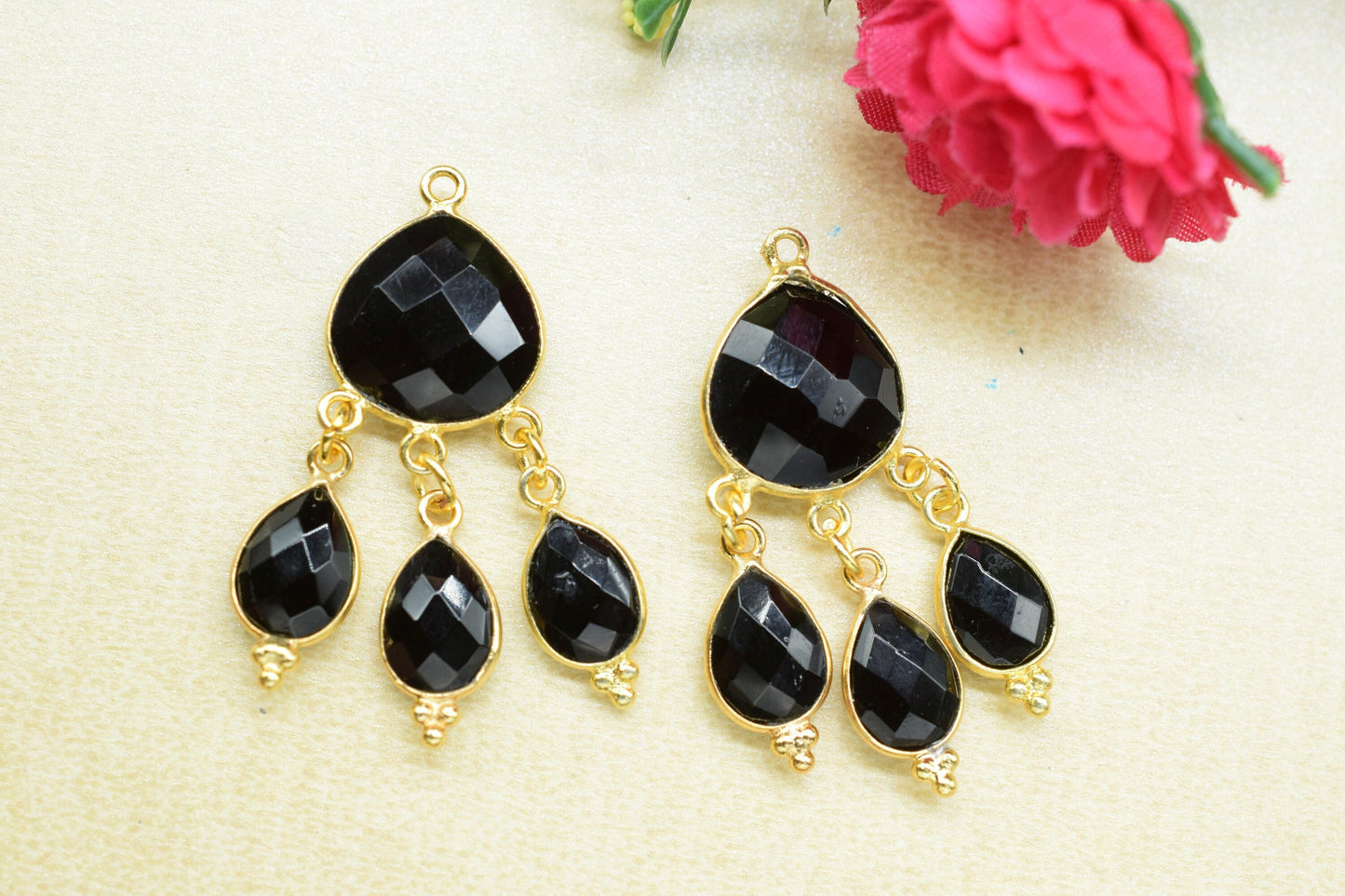 Black Onyx Bezel Charms Connector/Connector Bezel Jewelry/Earring Connector/Station Bezel Link Pendant/Handmade Jewellery/B'day Gift