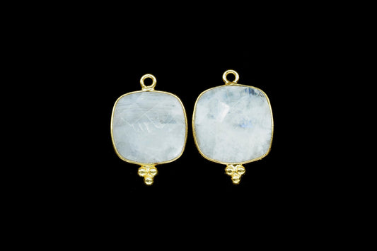 Rainbow Moonstone 14mm Cushion Bezel charms,Station Bezel Jewelry Supplies,Moonstone Jewelry,Square Shape Pendant,Rainbow Gemstone Connector
