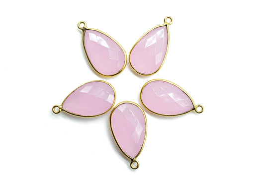 Pink chalcedony 12x20mm Pear shape charm,Checker Board cut Pink Chalcedony Pendant,Hot Pink charms,Fuchsia Pink Chalcedony Pear Briolettes