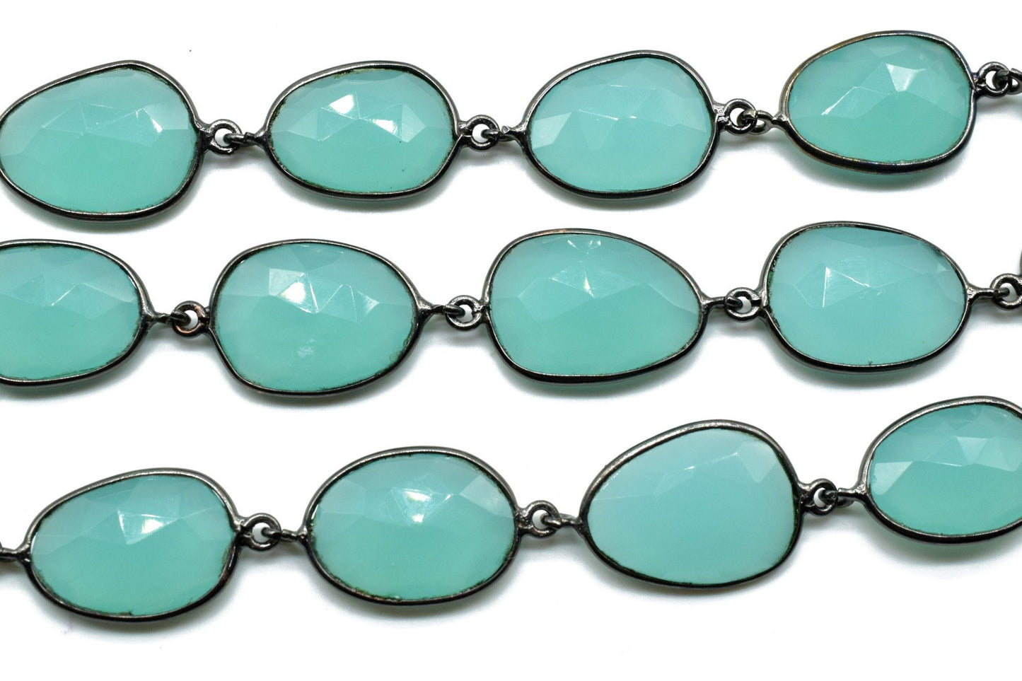 Aqua Chalcedony Bezel Connector Chain,Free form Size Faceted Gemstone Connector Chain,Handmade Bezel Link Chain,Gold Plated Bezel Link Chain