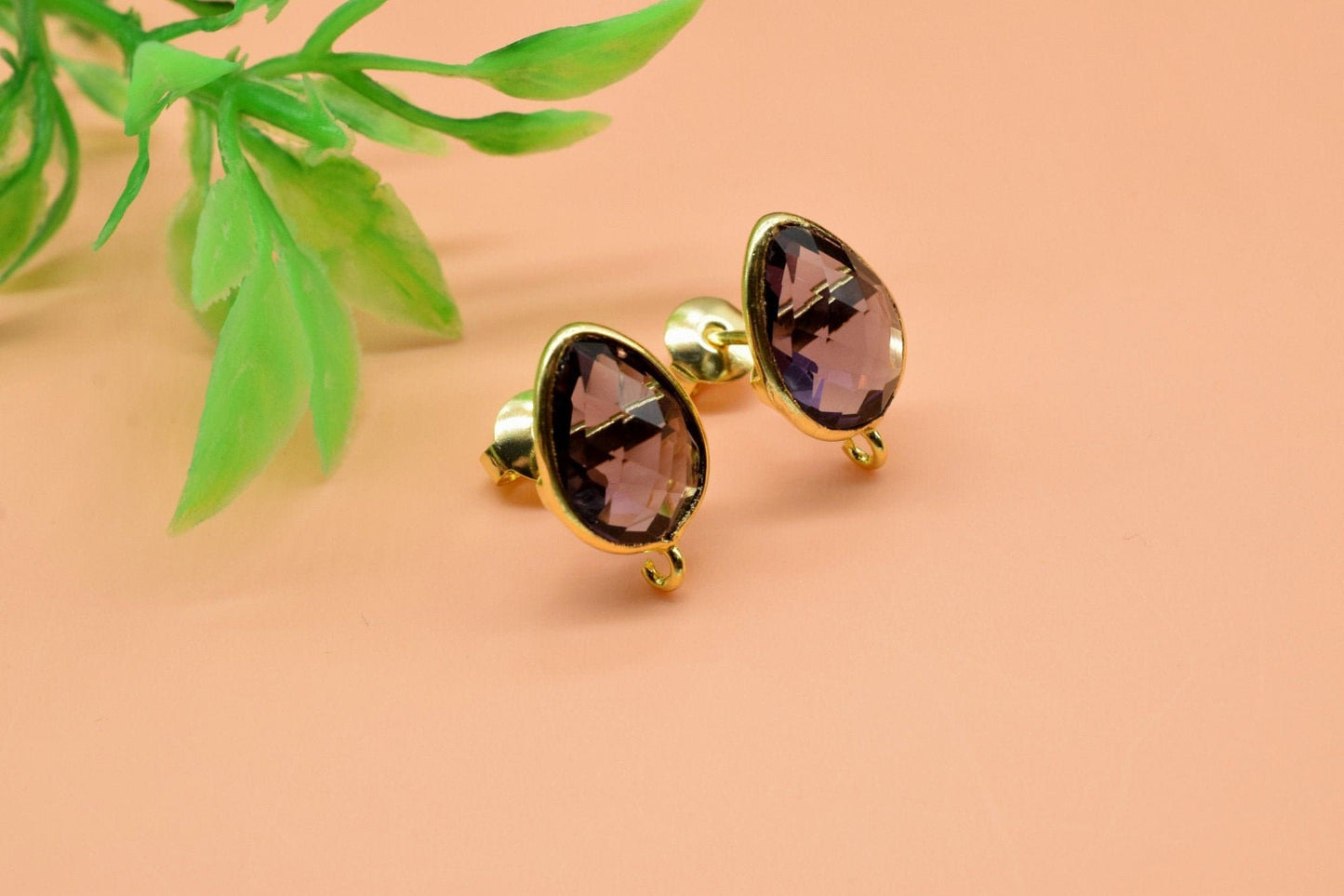 Amethyst Earring Connector,Jewelry Making,Amethyst Ear post stud,Gold Plated Earring Connector,Teardrop Earring Connector,Amethyst Studs