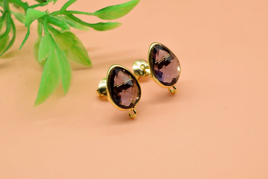 Amethyst Earring Connector,Jewelry Making,Amethyst Ear post stud,Gold Plated Earring Connector,Teardrop Earring Connector,Amethyst Studs