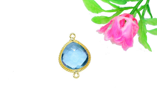 Sky Topaz Gemstone 14mm Heart Shape Pendant,Sky Topaz Gold Plating Pendant,Topaz Gemstone Faceted Light Bezels Jewelry,Sky Topaz charms,Gift