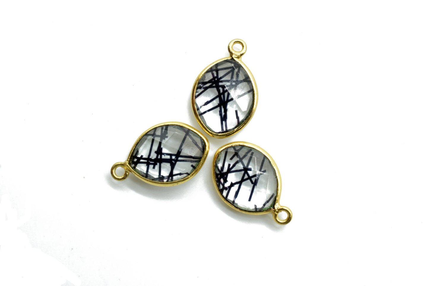 Black Rutile 10x13mm Eye Single bail connectors,Black Rutile Components eye Shape Connectors,Rutile Single Bail Over Brass Gold Edge Jewelry