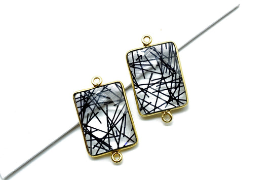 Black Rutile 15x20mm Rectangle shape double bail charm,Black Rutile Stone Pendant Charm,Black Rutile Double Bail Connectors,Cushion charms