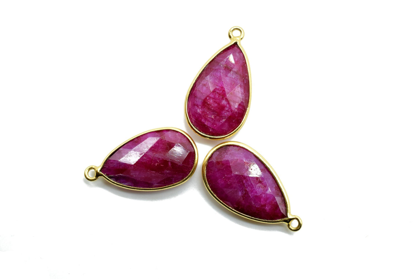 Ruby 12x20mm Pear shape charm,Ruby Pear Shape Bezel ConnectorGold Plated,Ruby Connector,Single Bail Connector,Jewelry Supply,Bezel Set Charm