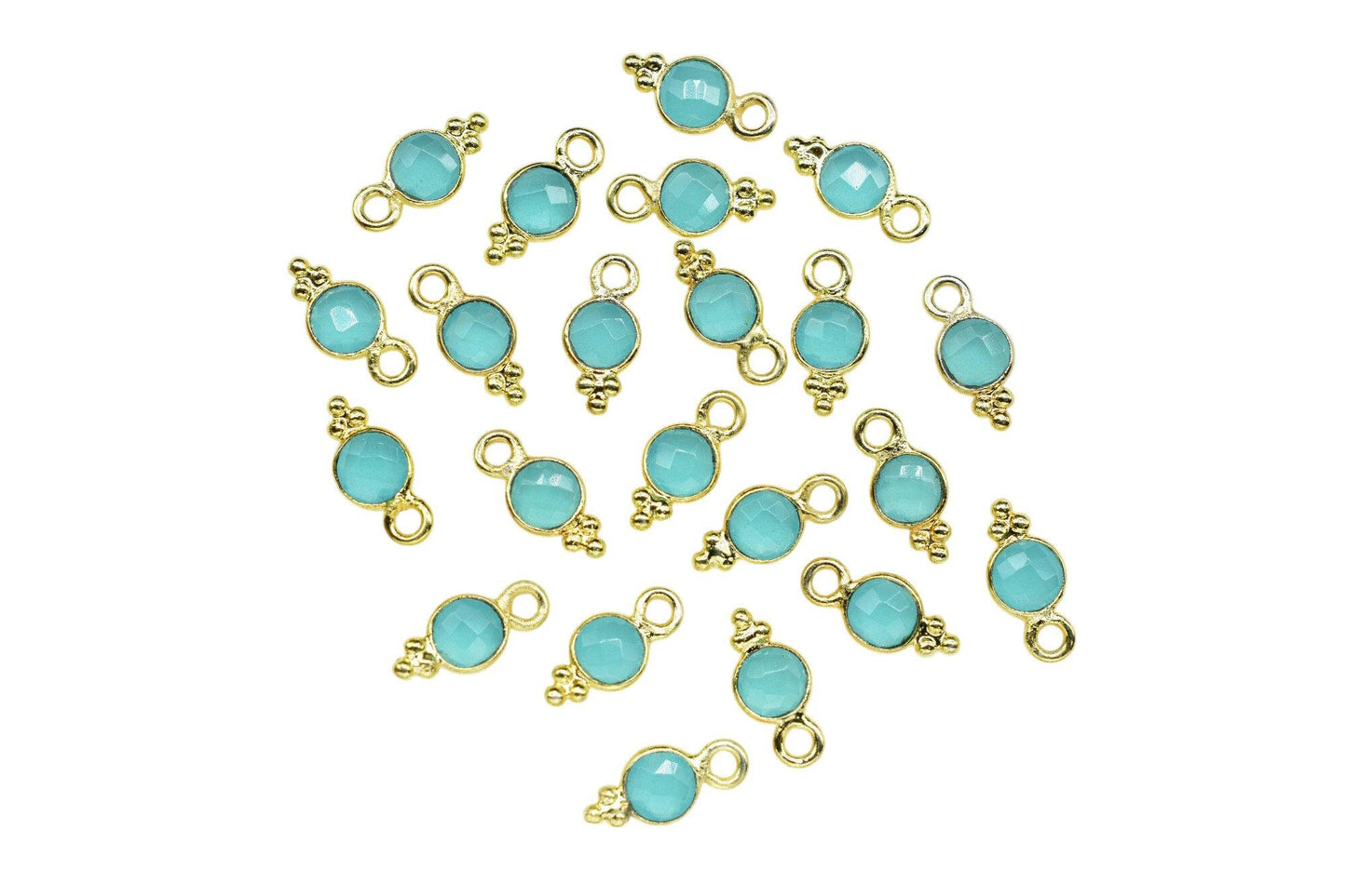 Aqua Chalcedony Charms Connector/Handmade Jewelry/Gold Plated Connector/Tiny Pendant/Aqua Pendant/Round Shape Connector/Gemstone Charms/Gift