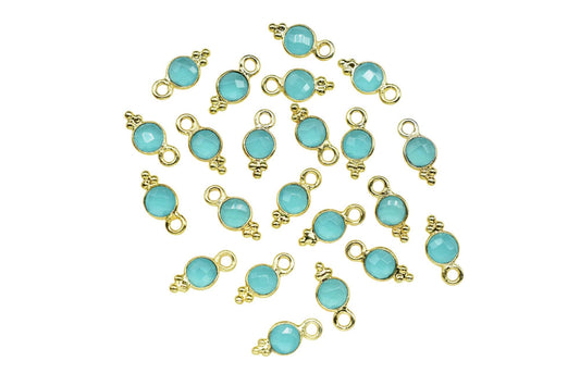 Aqua Chalcedony Charms Connector/Handmade Jewelry/Gold Plated Connector/Tiny Pendant/Aqua Pendant/Round Shape Connector/Gemstone Charms/Gift