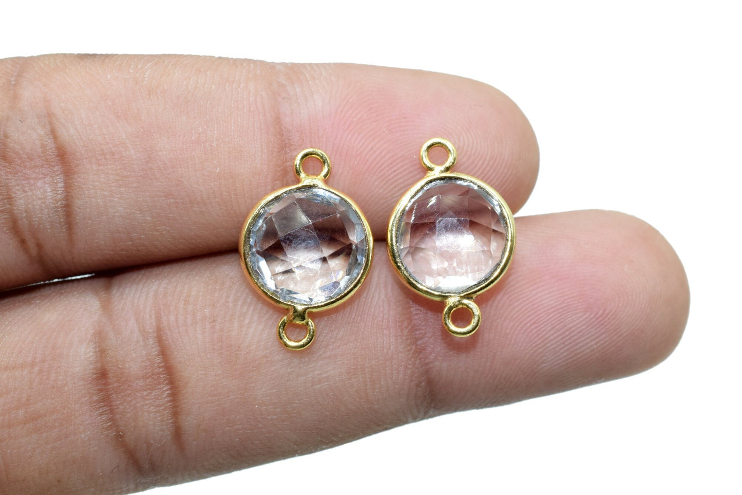 Crystal 10mm Round double bail connectors,Crystal Pendant,Crystal Round Gold Plated bezel,Crystal double loop connector,jewelry making charm