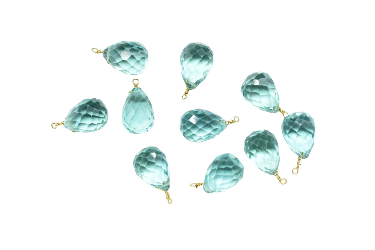 Green Amethyst 10x14mm Faceted Drops Wire Wrapped Beads,Amethyst dainty dangle drops,Green Amethyst Gemstone Connector,Birthstone Jewelry