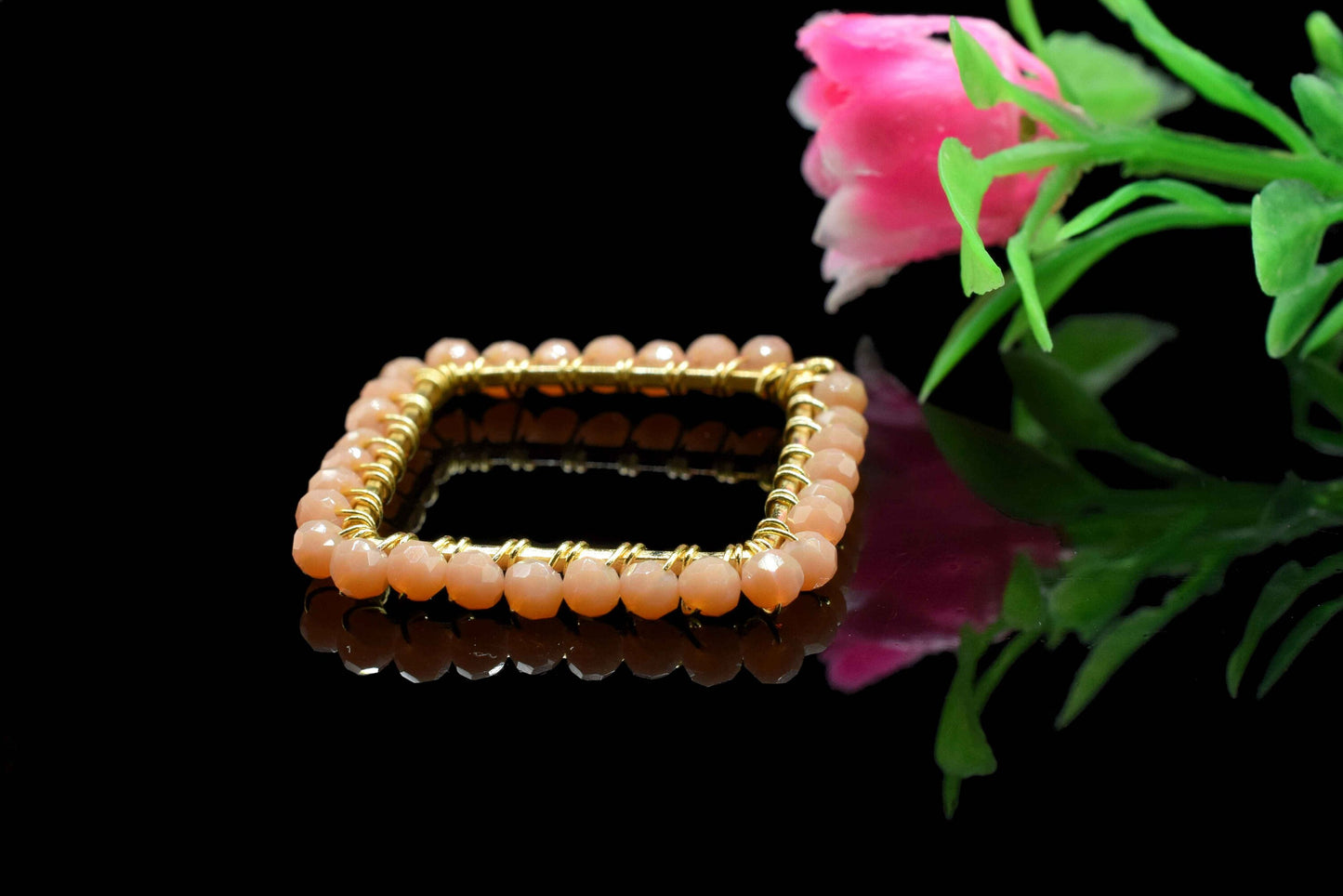 Peach Moonstone Wire Wrapped Dangle Connector,Square Pendant Component,Finding Component Peach Jewelry,Beads link Component,Handmade Jewelry