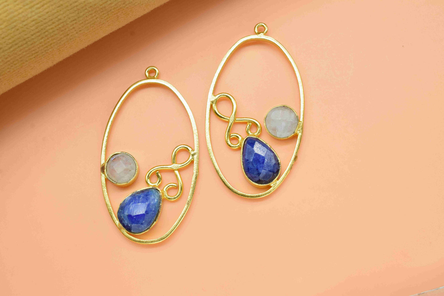 Multi Gemstone Finding Pendant,Moonstone Round Connector,Sapphire 7x10mm Teardrop Shape Component,Finding Necklace Component Jewelry,Gift