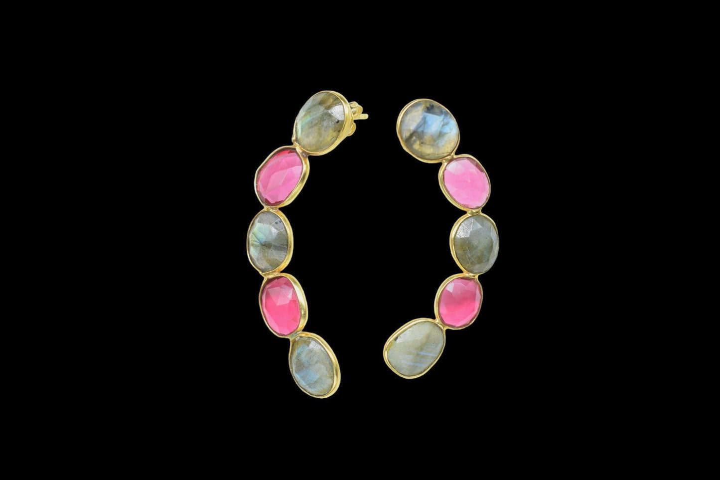 Gemstone Labradorite Earring/Double Stone Earring/Pink Tourmaline Earring/Long Earring/Bridal Earring/Bridesmaid earring/Women Earring/Gift