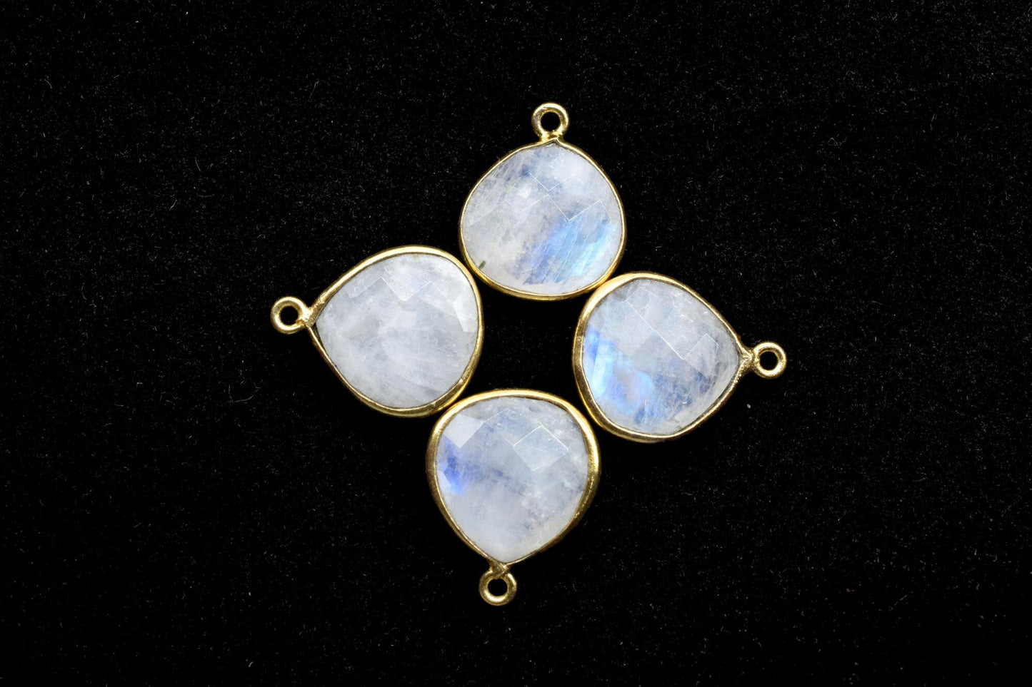 Moonstone 14mm Heart shape single loop connector,Natural Rainbow Moonstone,Bezel Heart Shape Connector,Heart gold Plated Single Point Bail