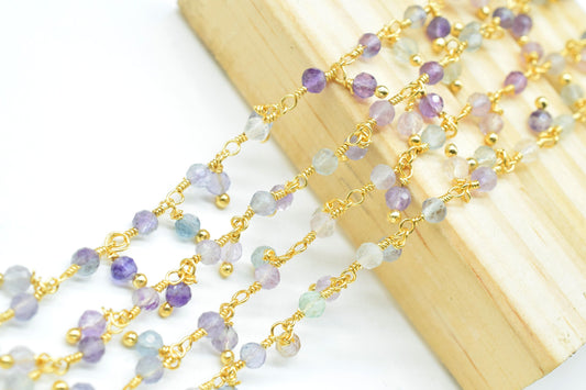 Multi Stone Dangling beaded Chain,Gemstone Rosary Chain,Wire Wrapped Necklace Chain,Multi Stone Cluster Rosary Chain,Handmade Beads Jewelry