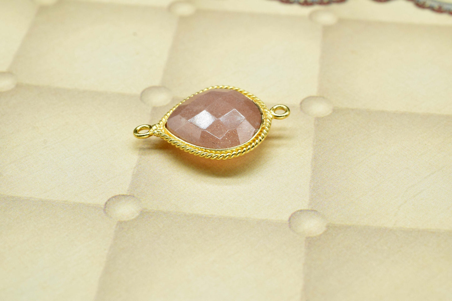 Peach Moonstone Charm Pendant,peach moonstone Double bail Jewelry making,Moonstone Faceted 14mm heart shape Pendant,Gemstone Bezels Charms