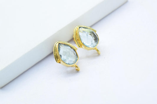 Sky Topaz Studs Connector/Gold Plated Earring/Handmade Studs/Bezel Set Studs/Teardrop Earring/Women Jewelry/Connector Studs/B'day Gift