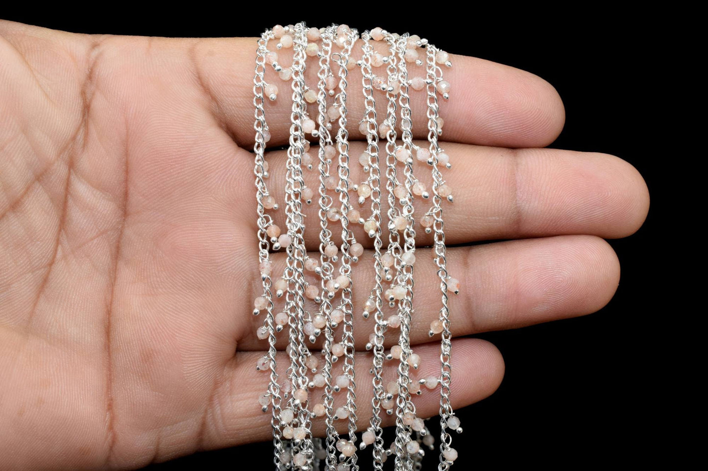 Sunstone 2mm Beaded Chain,Rosary Chain,Sunstone Bead,Anglican Rosary,Wire Wrapped Gold Chain,18 k Gold Natural Sunstone Rosary Chain Finding